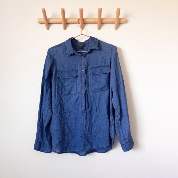 J Crew Gauze Popover Indigo Cotton Lightweight Top - Picture 2 of 9